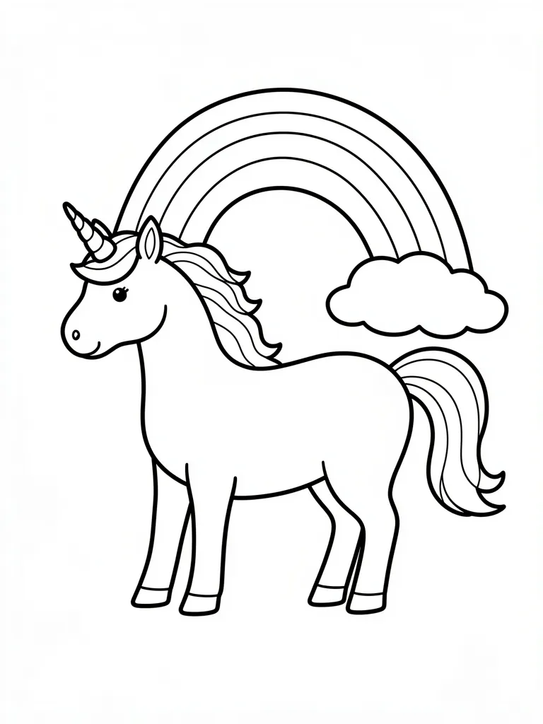 Coloriage Licorne avec un arc-en-ciel derrière facile à imprimer