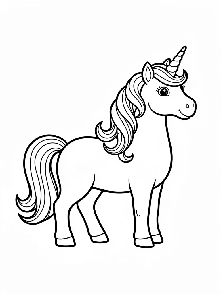 Coloriage Licorne avec une crinière en spirale détaillé à imprimer