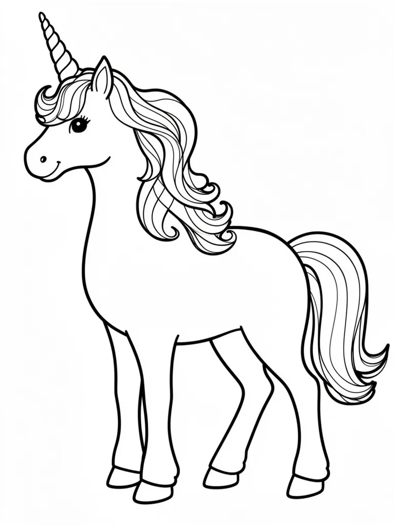 Coloriage Licorne avec une crinière en spirale à imprimer