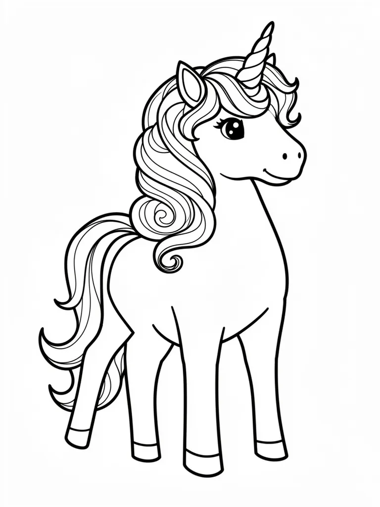 Coloriage Licorne avec une crinière en spirale facile à imprimer