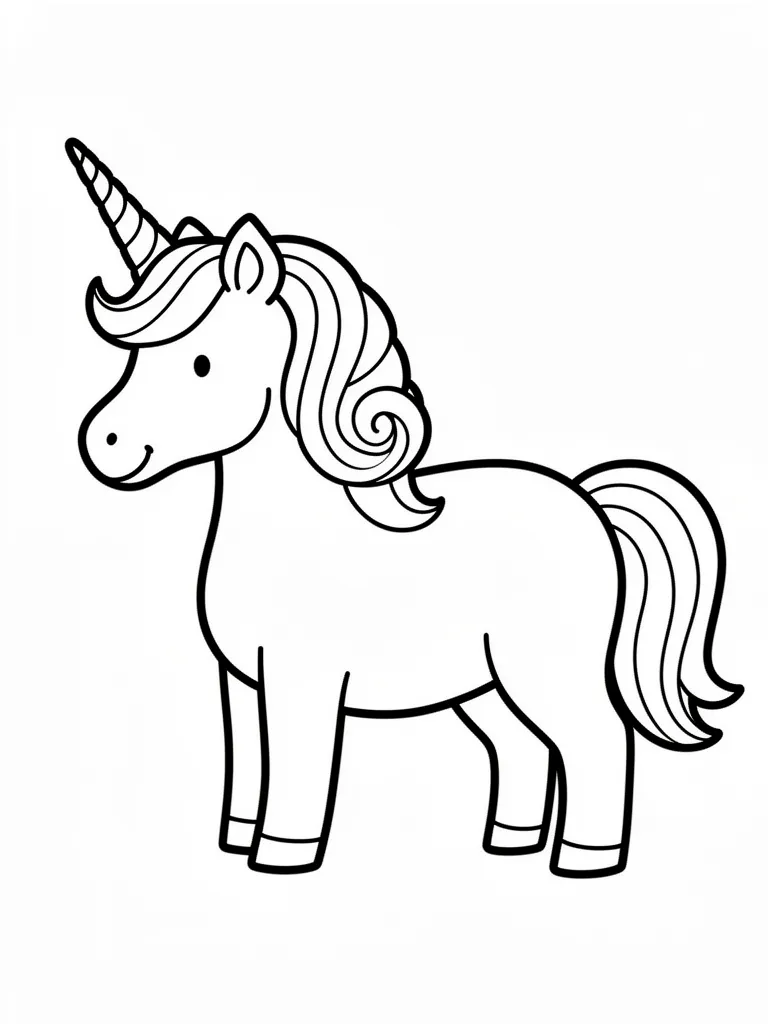 Coloriage Licorne avec une crinière en spirale pour maternelle à imprimer