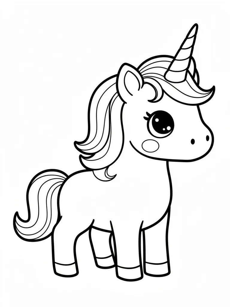Coloriage Licorne bébé licorne kawaii détaillé à imprimer