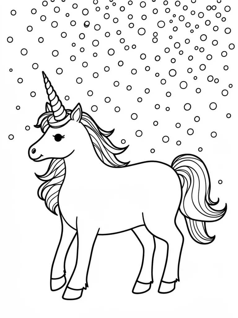 Coloriage Licorne sous la pluie de confettis à imprimer