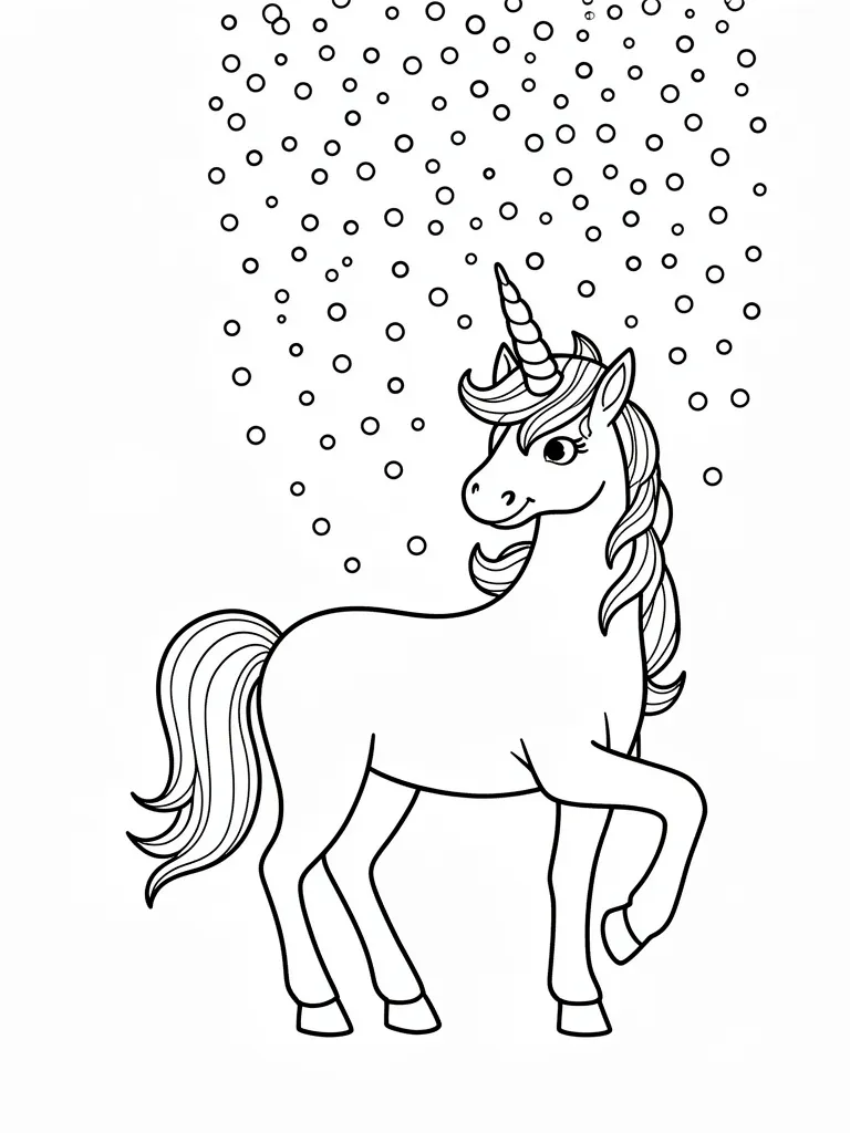 Coloriage Licorne sous la pluie de confettis détaillé – coloriage à imprimer gratuit