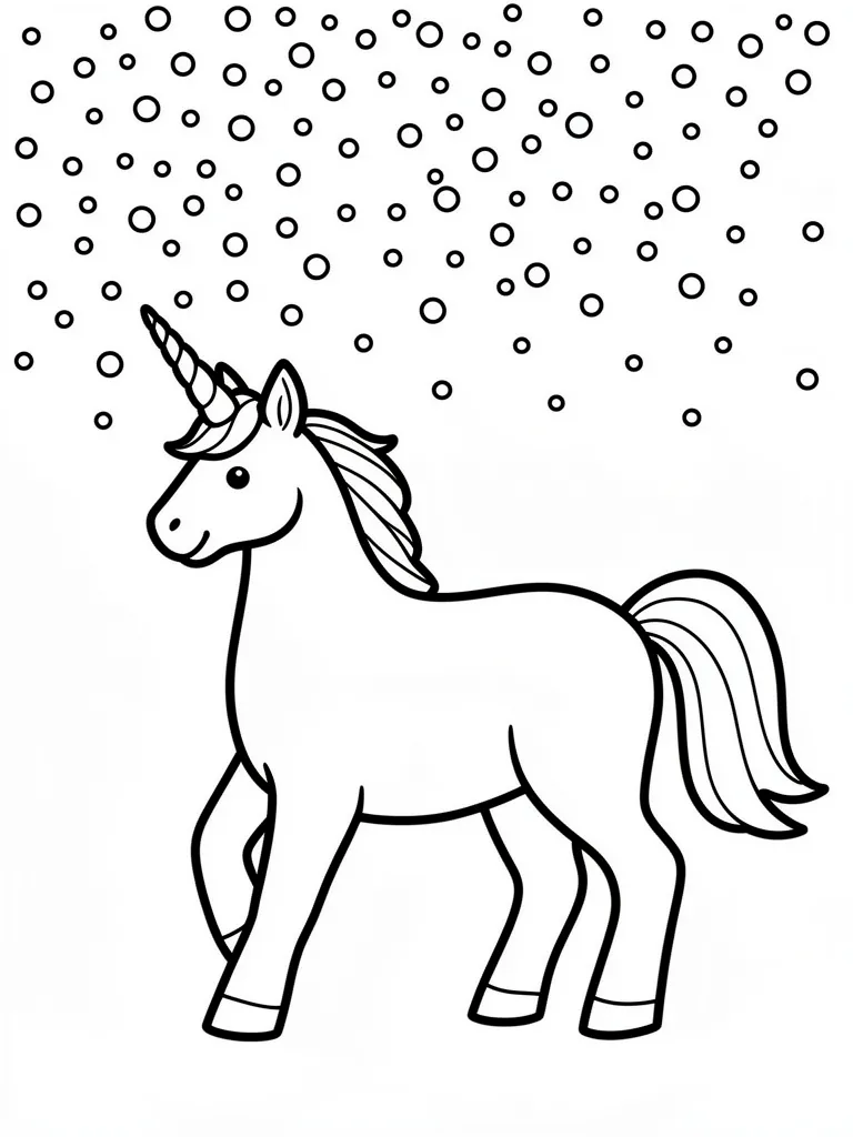 Coloriage Licorne sous la pluie de confettis facile – coloriage à imprimer gratuit