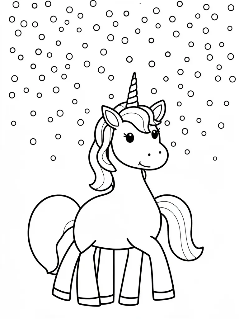 Coloriage Licorne sous la pluie de confettis pour maternelle – coloriage à imprimer gratuit