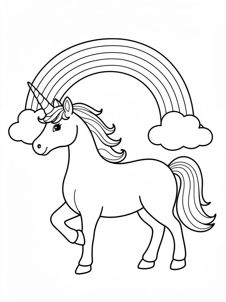 Coloriage Licorne sous un arc-en-ciel à imprimer