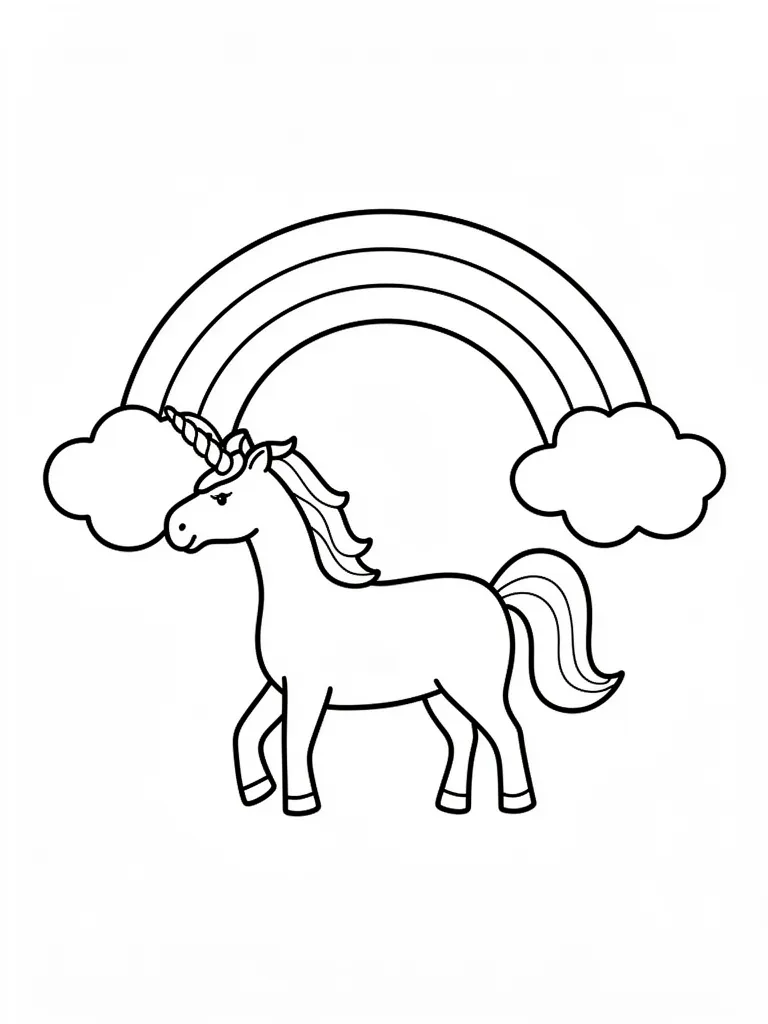 Coloriage Licorne sous un arc-en-ciel facile à imprimer