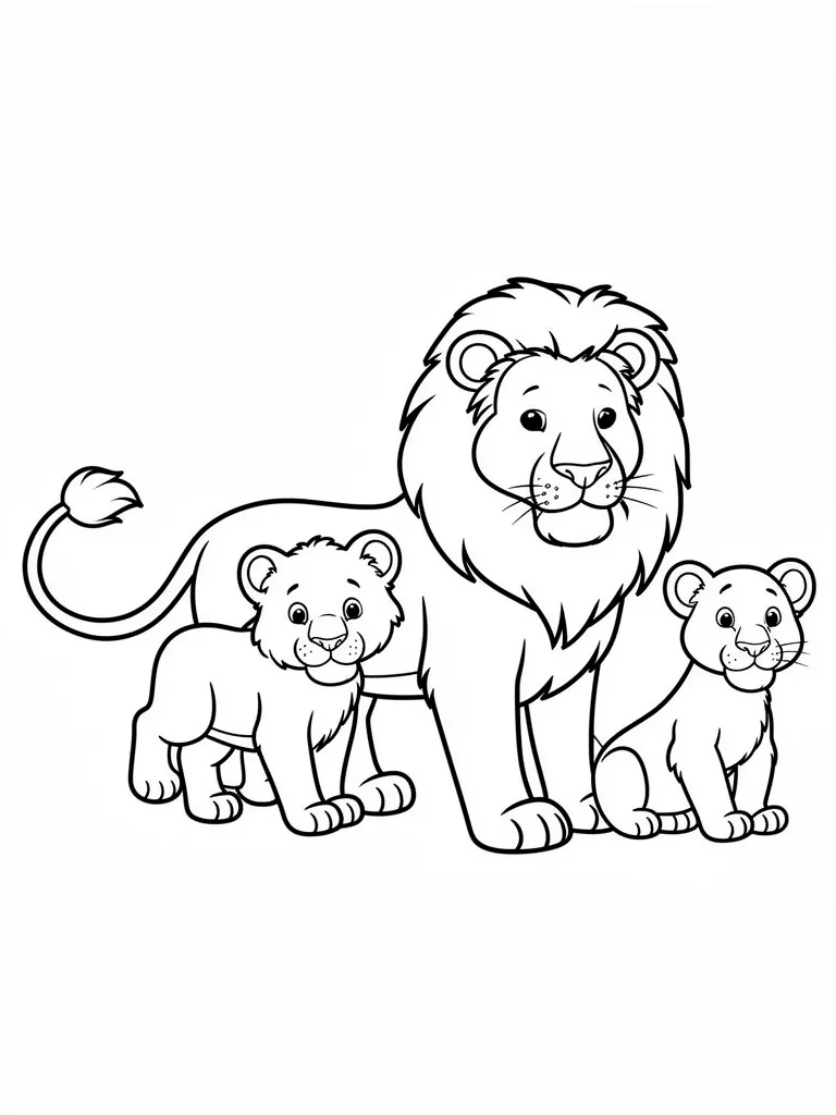 Coloriage Lion avec ses lionceaux – coloriage à imprimer gratuit