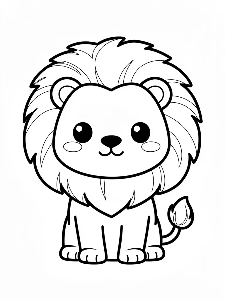 Coloriage Lion avec une crinière kawaii à imprimer