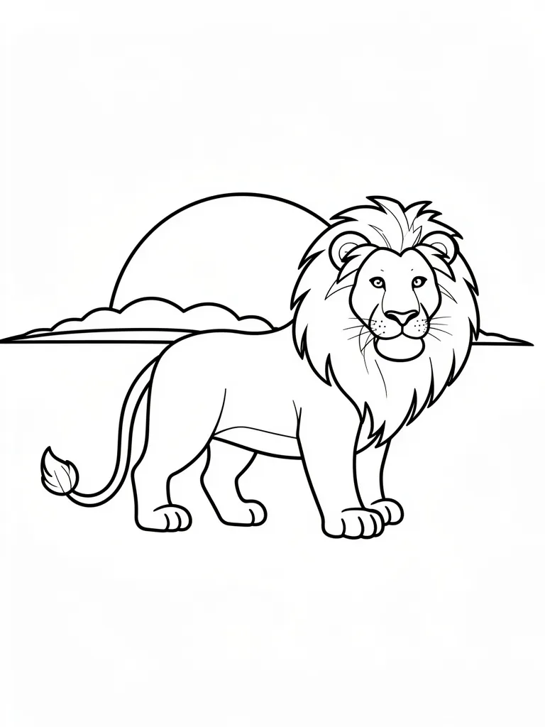Coloriage Lion devant un coucher de soleil – coloriage à imprimer gratuit