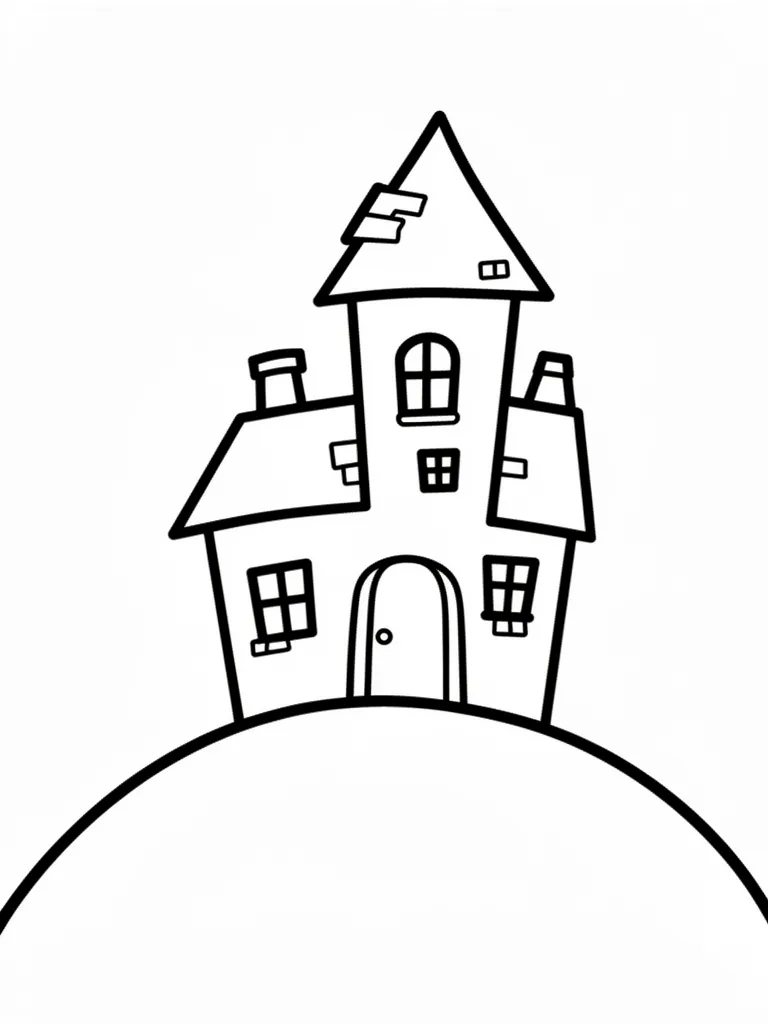 Coloriage Maison hantée sur une colline facile à imprimer
