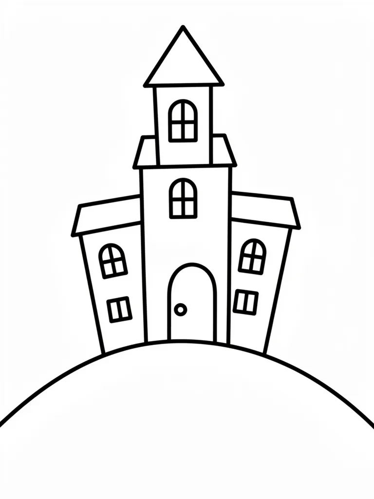 Coloriage Maison hantée sur une colline pour maternelle à imprimer