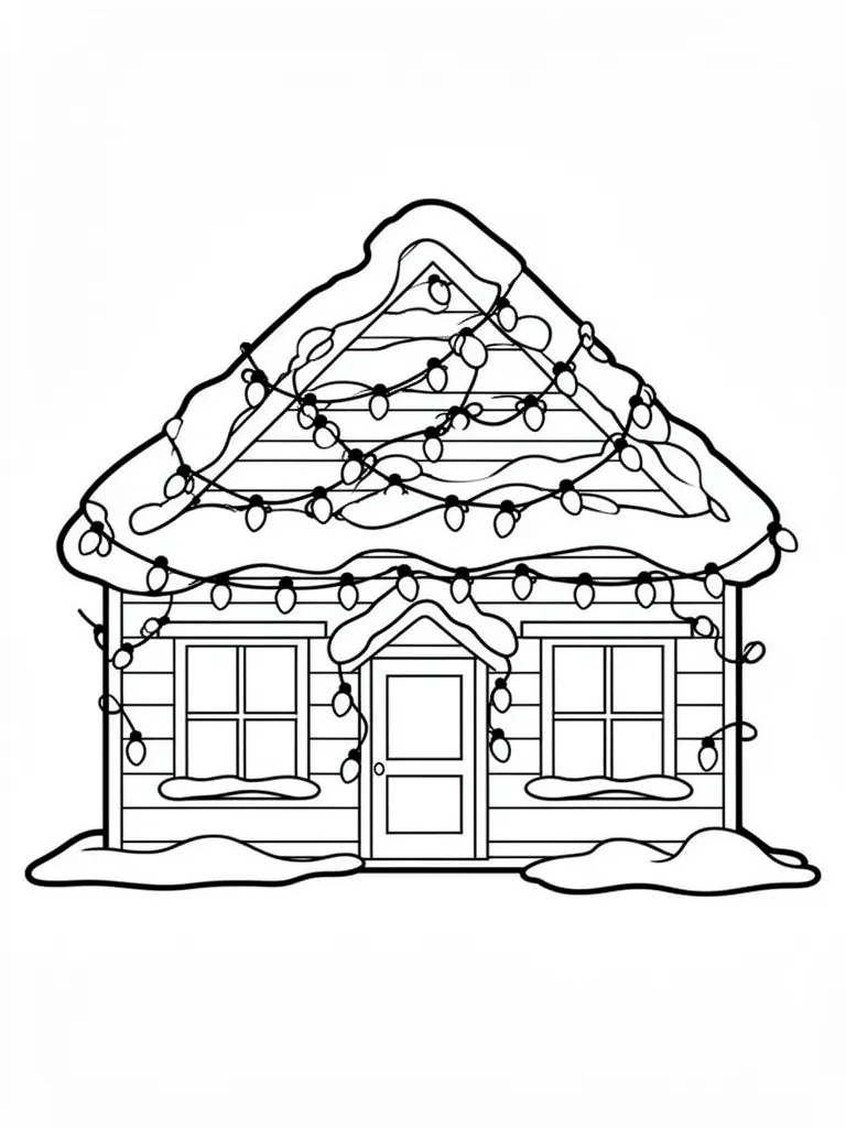 Coloriage Maison sous la neige détaillé à imprimer