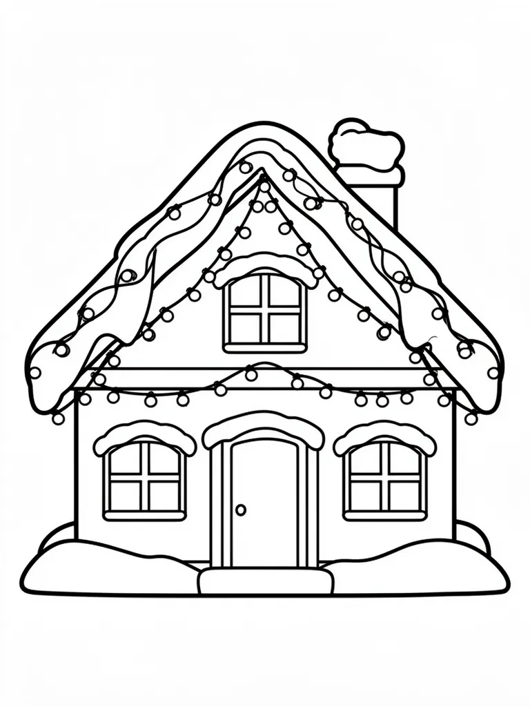 Coloriage Maison sous la neige kawaii à imprimer
