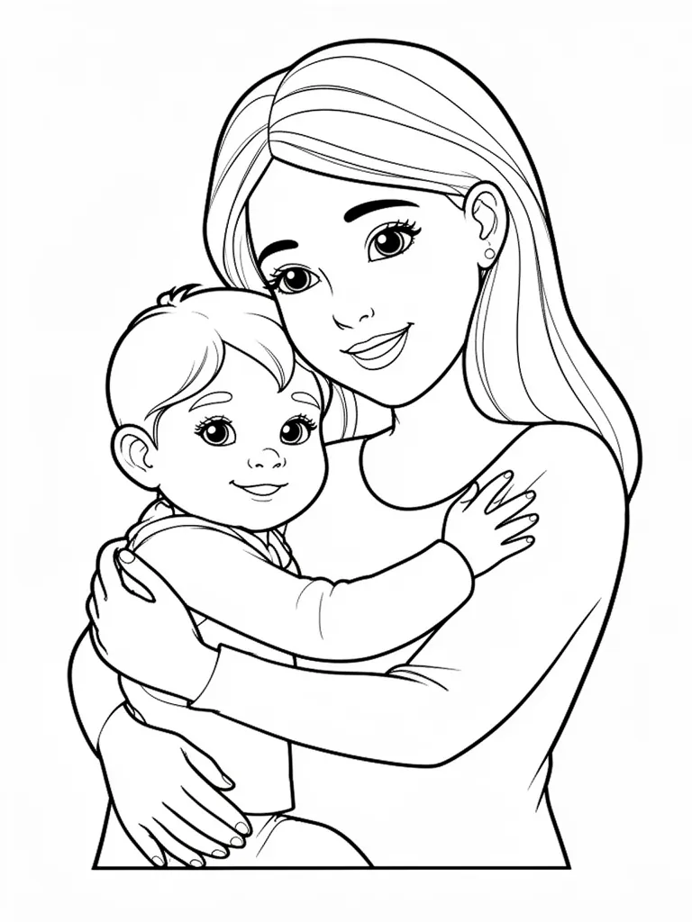 Coloriage Maman et enfant qui câlinent – coloriage à imprimer gratuit