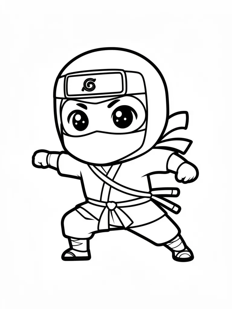 Coloriage Ninja en action kawaii à imprimer