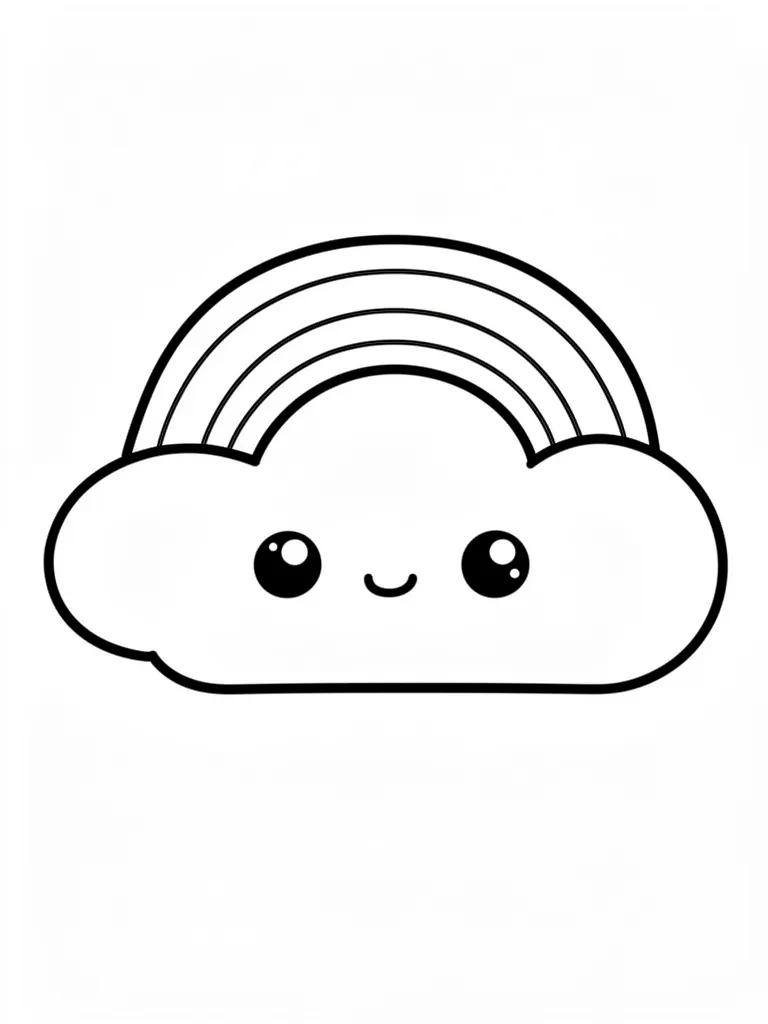 Coloriage Nuage avec un arc-en-ciel kawaii à imprimer