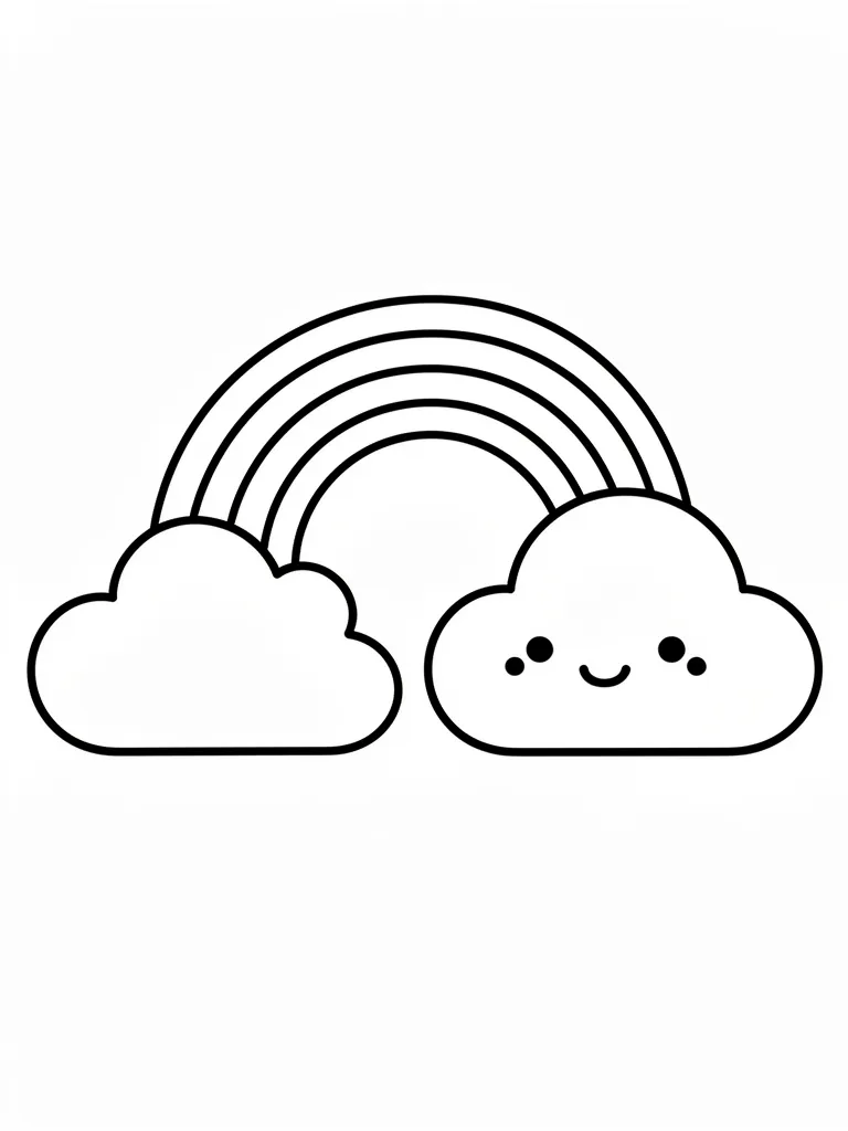 Coloriage Nuage avec un arc-en-ciel pour maternelle à imprimer