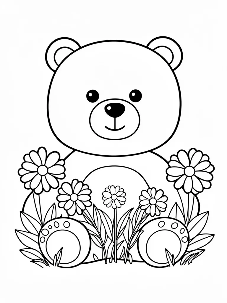 Coloriage Ours avec des fleurs à imprimer