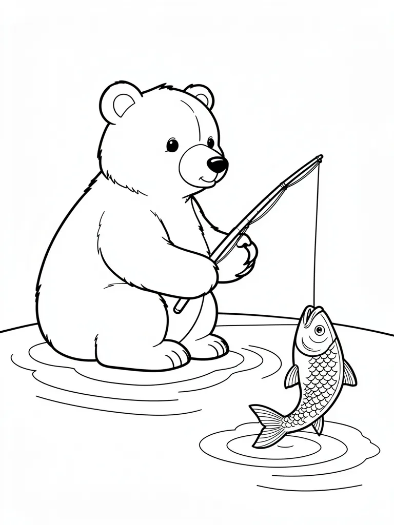 Coloriage Ours qui pêche un poisson – coloriage à imprimer gratuit