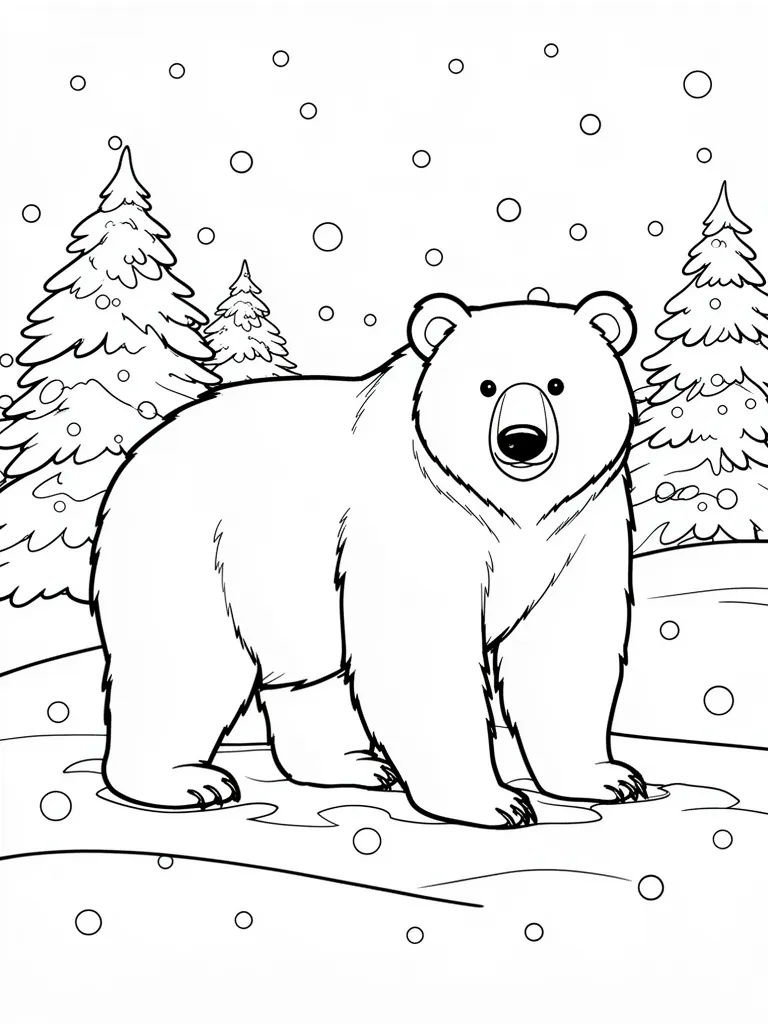 Coloriage Ours sous la neige – coloriage à imprimer gratuit
