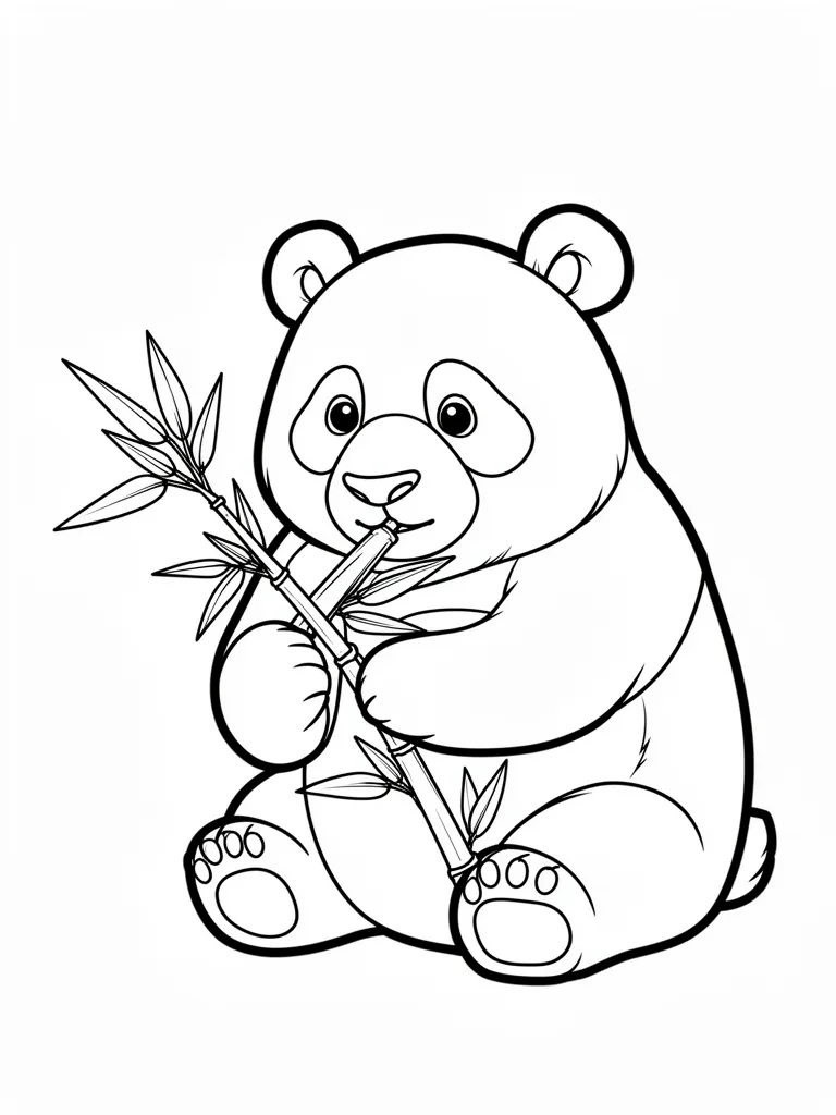 Coloriage Panda qui mange du bambou détaillé à imprimer
