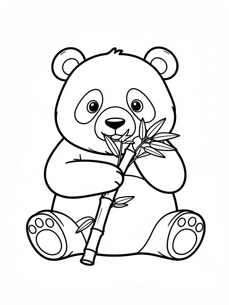 Coloriage Panda qui mange du bambou facile à imprimer