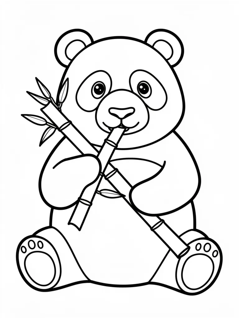 Coloriage Panda qui mange du bambou pour maternelle à imprimer