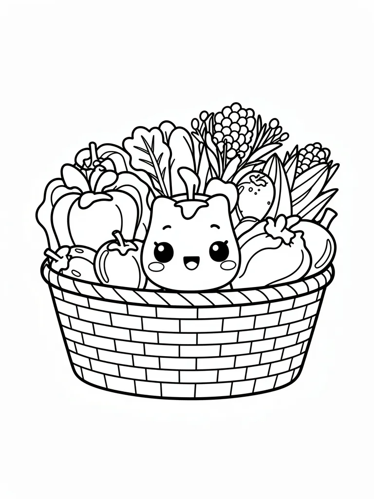 Coloriage Panier de légumes kawaii – coloriage à imprimer gratuit