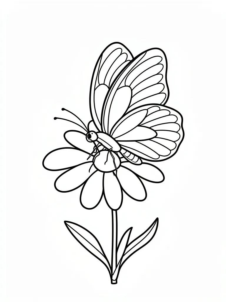 Coloriage Papillon sur une fleur à imprimer