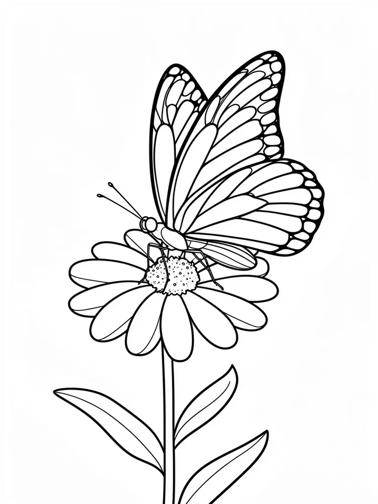 Coloriage Papillon sur une fleur détaillé – coloriage à imprimer gratuit