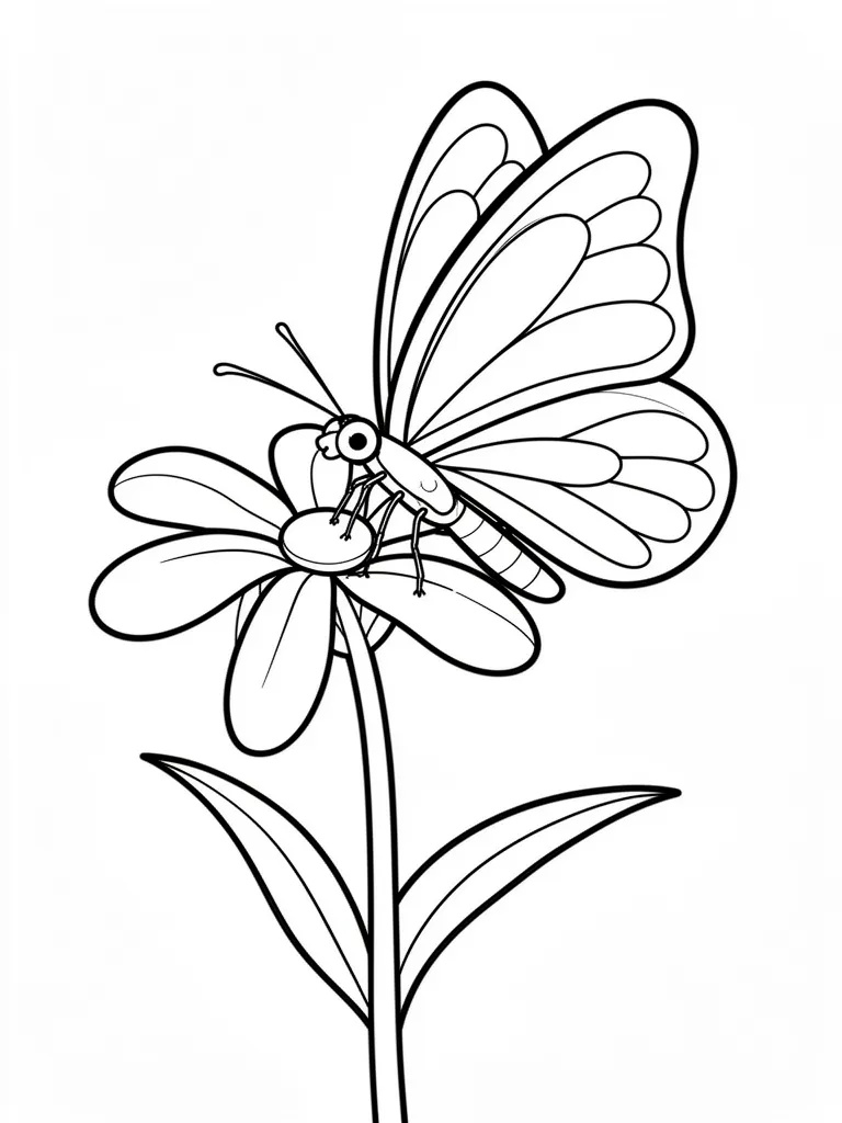 Coloriage Papillon sur une fleur facile – coloriage à imprimer gratuit