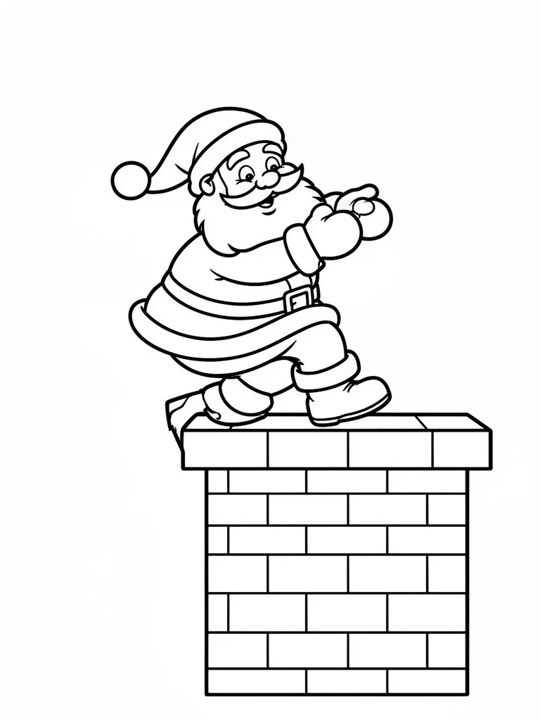 Coloriage Père Noël dans la cheminée à imprimer