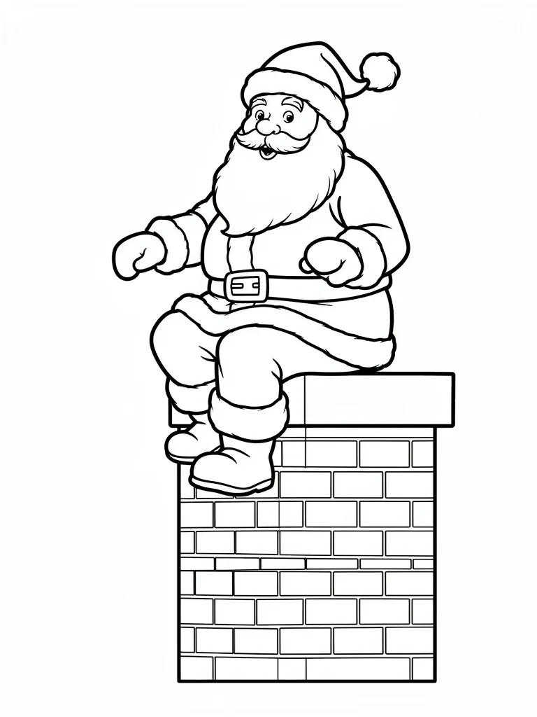Coloriage Père Noël dans la cheminée détaillé à imprimer