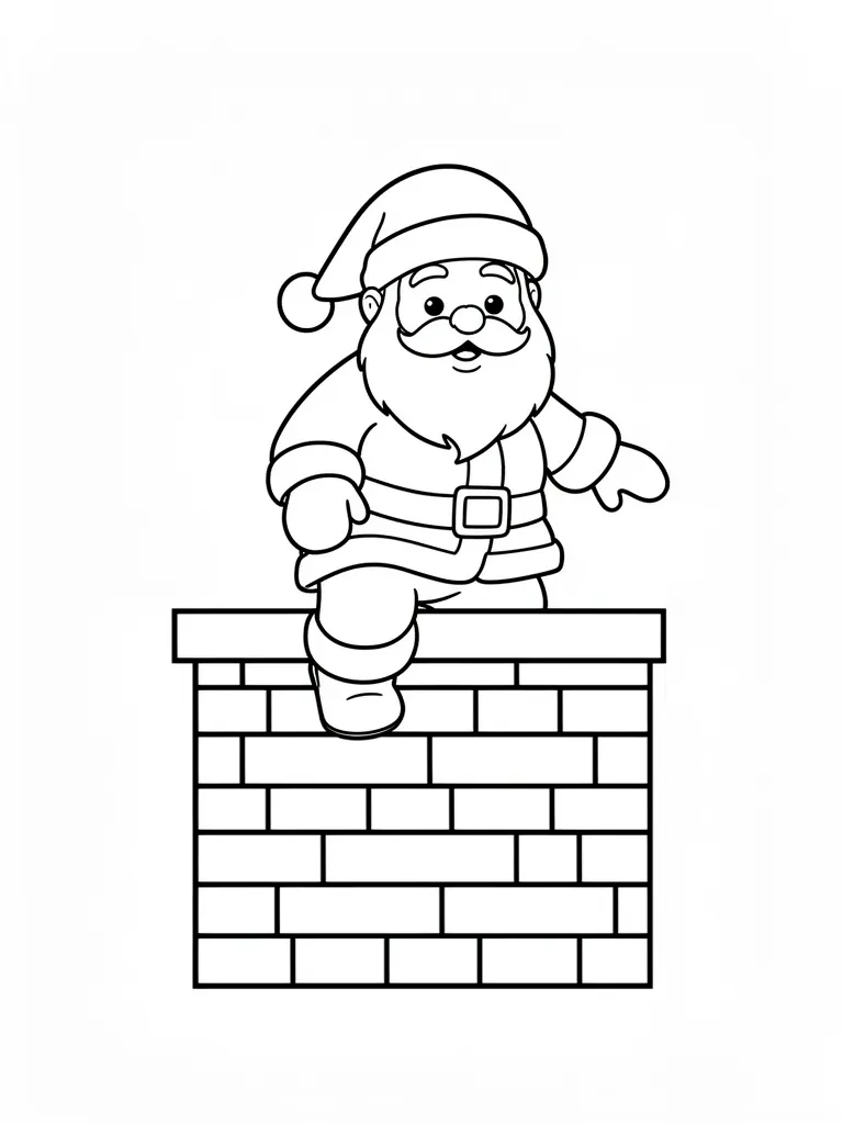 Coloriage Père Noël dans la cheminée facile à imprimer
