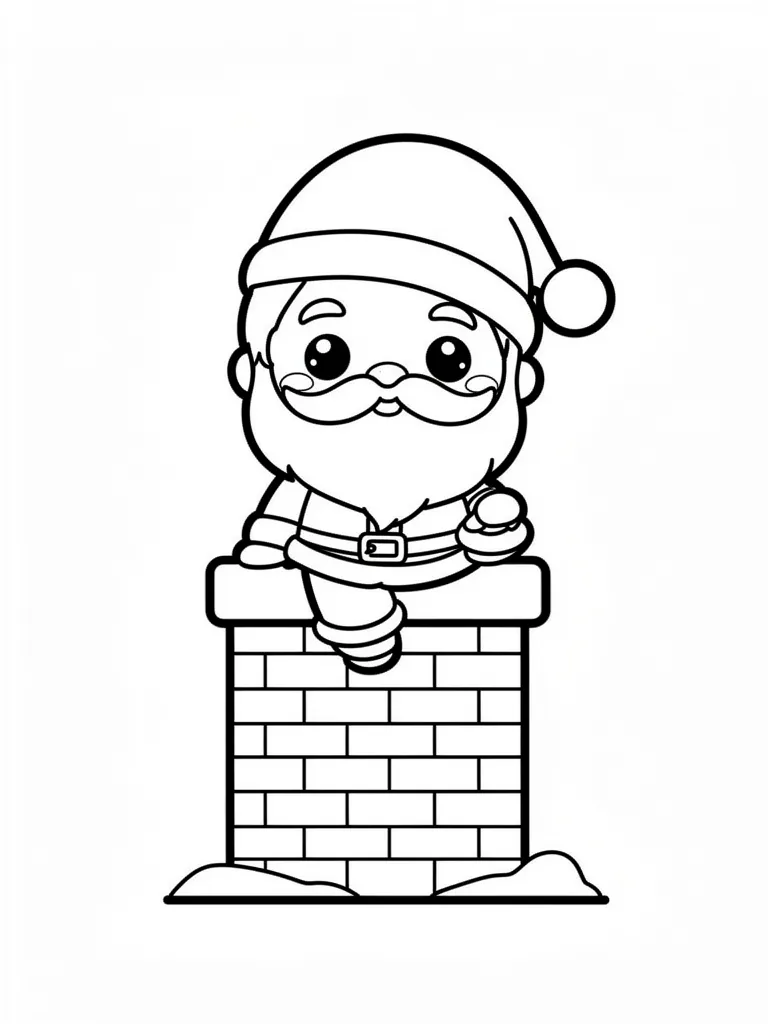 Coloriage Père Noël dans la cheminée kawaii à imprimer