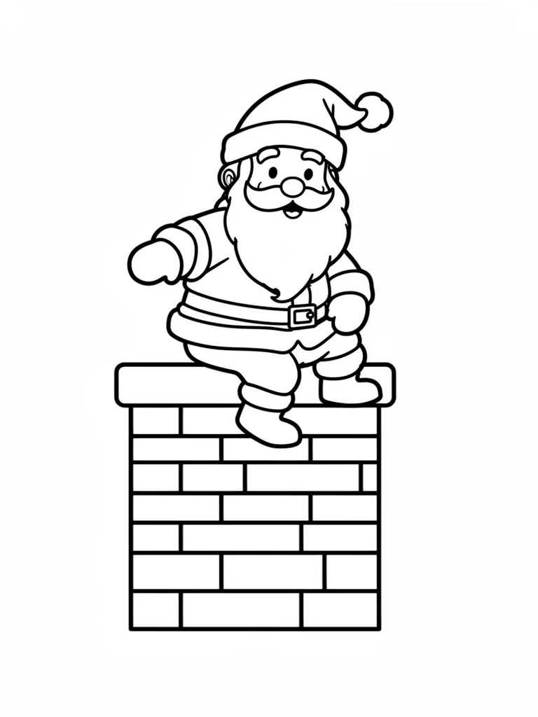 Coloriage Père Noël dans la cheminée pour maternelle à imprimer