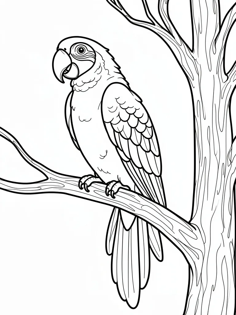 Coloriage Perroquet sur une branche détaillé à imprimer