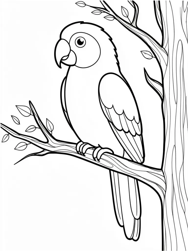 Coloriage Perroquet sur une branche facile à imprimer