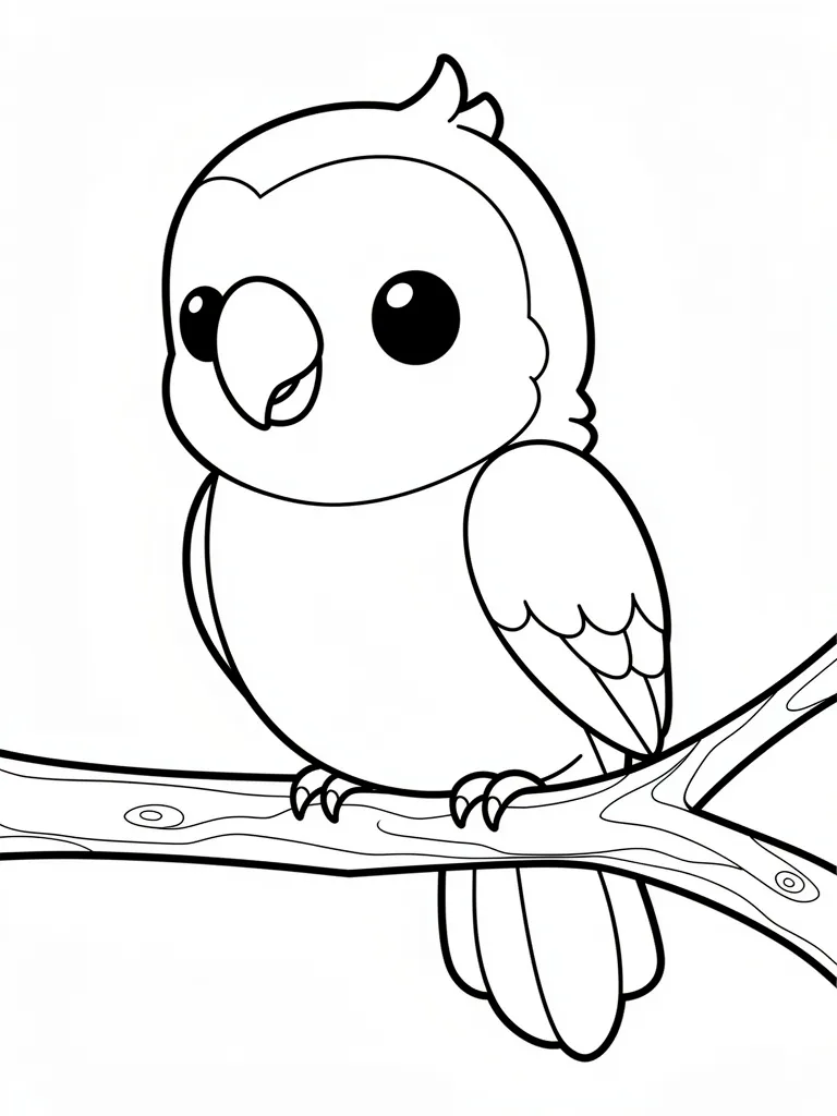 Coloriage Perroquet sur une branche kawaii à imprimer
