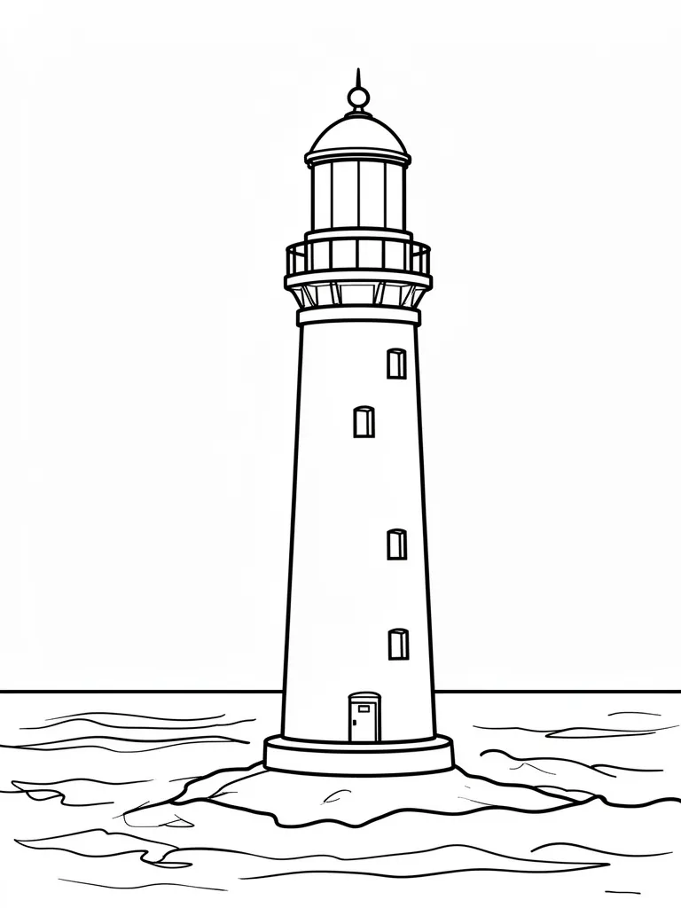 Coloriage Phare au bord de l’eau facile à imprimer