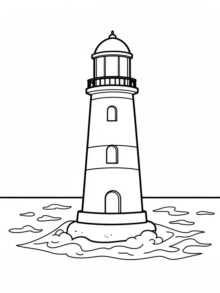 Coloriage Phare au bord de l’eau kawaii à imprimer