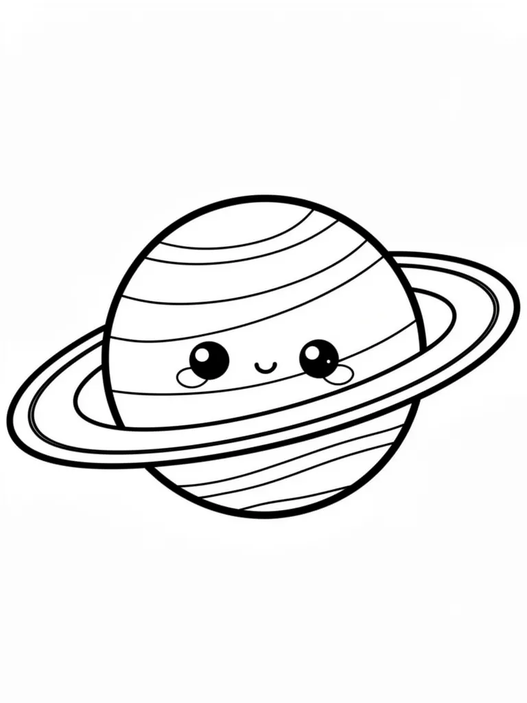 Coloriage Planète avec des anneaux kawaii à imprimer
