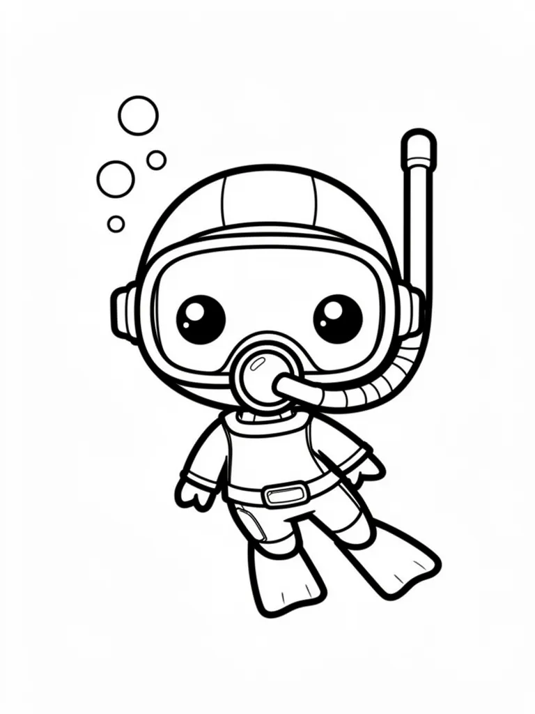 Coloriage Plongeur sous l’eau kawaii – coloriage à imprimer gratuit