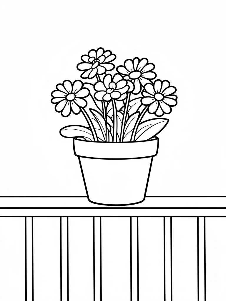 Coloriage Pot de fleurs sur un balcon – coloriage à imprimer gratuit