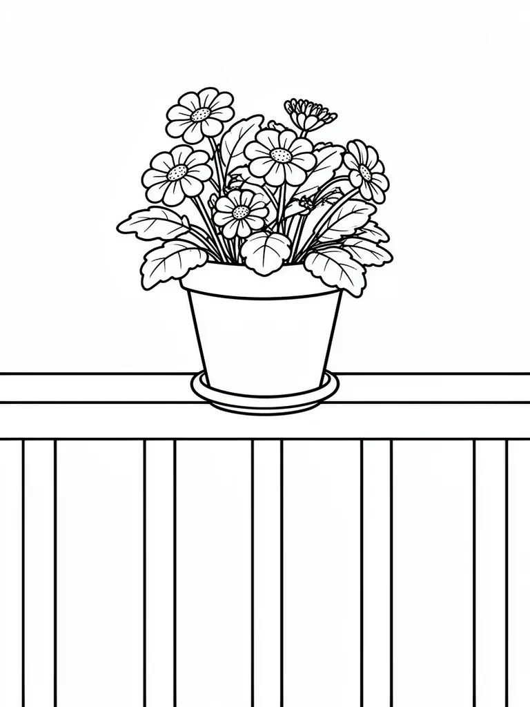 Coloriage Pot de fleurs sur un balcon détaillé à imprimer