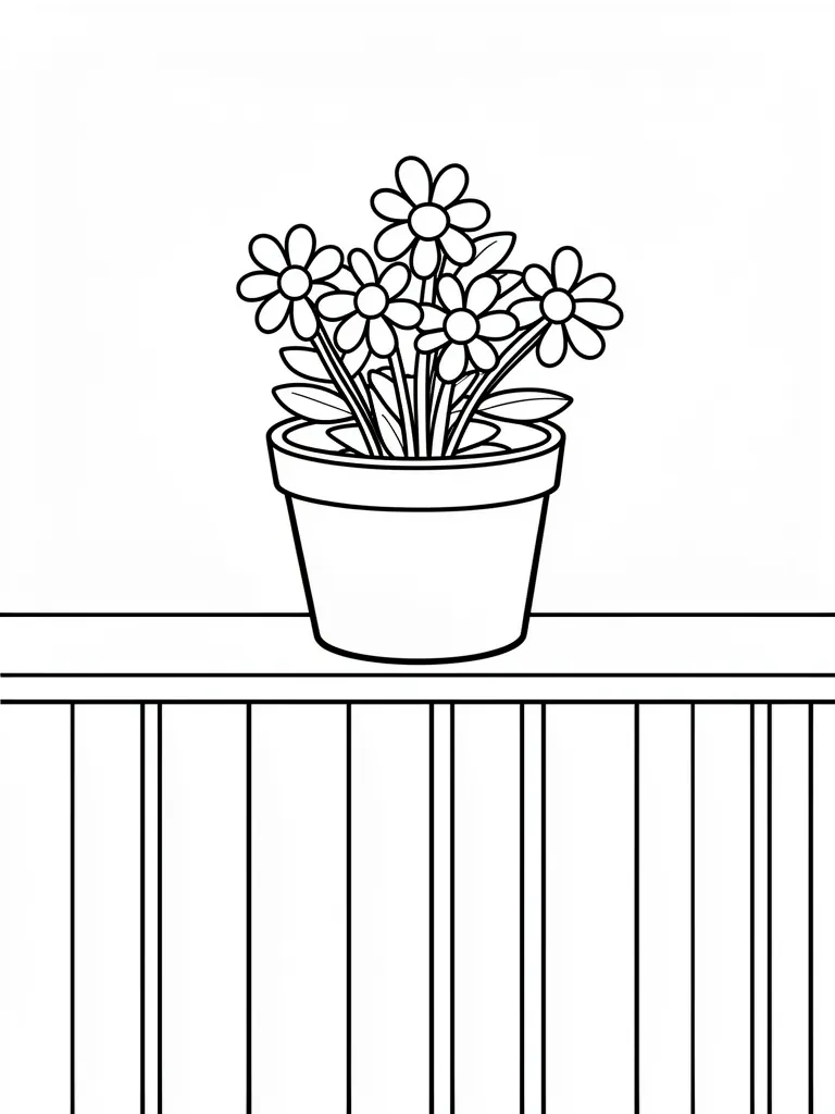 Coloriage Pot de fleurs sur un balcon facile à imprimer