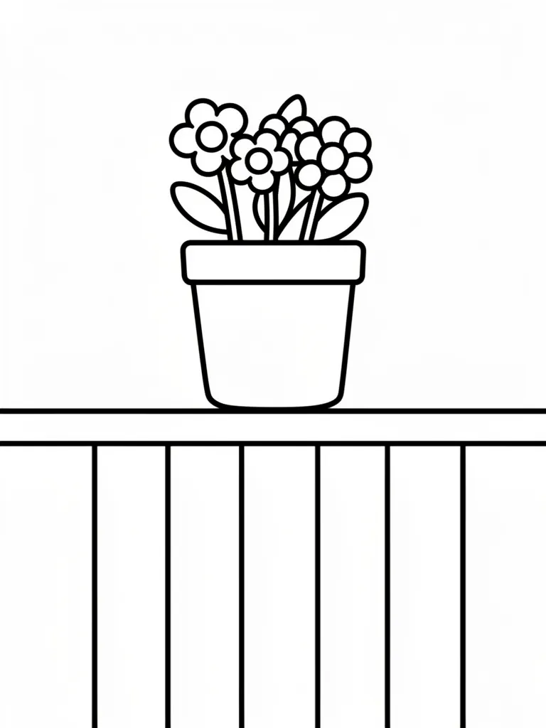 Coloriage Pot de fleurs sur un balcon pour maternelle à imprimer