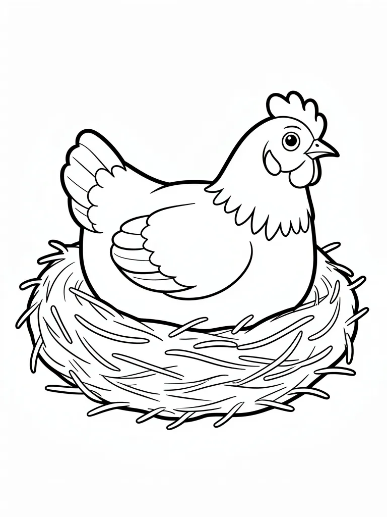 Coloriage Poule dans un nid à imprimer